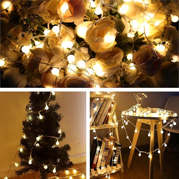 Globe String Lights for Bedroom, 49 Feet 100 LED Fairy Lights Plug in, 8 Modes Warm White Christmas String Lights for Indoor Outdoor Patio Party Garden Wedding Christmas Tree Decor-Ruum Studio Home