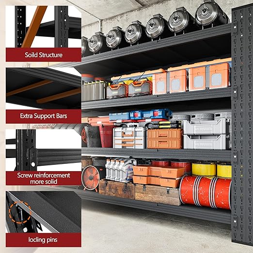 5000LBS Storage Shelves,71" W Garage Shelving Heavy Duty Metal Adjustable Garage Shelves, Shelving Units Industrial Shelving for Warehouse,71" W x 24" D x 69" H,Black-Ruum Studio Home