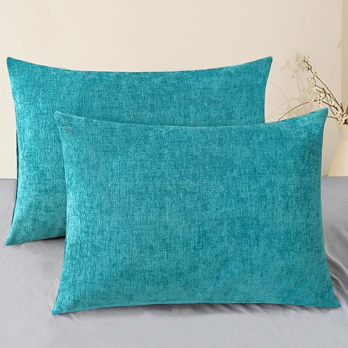 CaliTime Throw Pillow Covers Decorative 20 X 26 Inches Pack of 2 Cozy Chenille Standard Pillow Shams Cases for Couch Sofa Bed Living Room Home Lake Blue-Ruum Studio Home