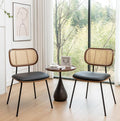 Rattan Dining Chairs Set of 2, Mid Century Modern Dining Chairs with Cane Back for Kitchen Dining Room, 19 Inch Faux Leather Black-Ruum Studio Home