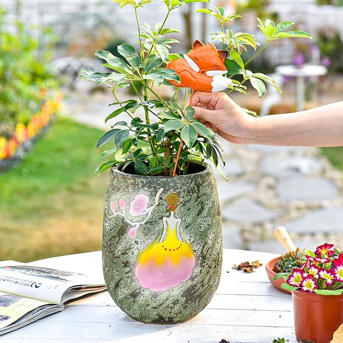 Sungmor 10.6 Inch Ceramic Succulent Plant Pot with Drainage Hole, Hand Painted Flower Pots for Plants, Unique Texture Decorative Planter for Indoor and Outdoor, Pottery Vase for Home Office Decor-Ruum Studio Home