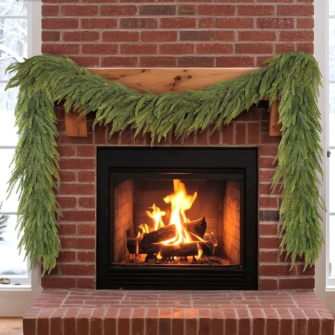 16FT Christmas Norfolk Pine Garland -1PCS, Artificial Pine Needles Garlands Faux Greenery Fake Garland for Holiday Fireplace,Table,Window,Stairs,Mante,Indoor Outdoor Decor-Ruum Studio Home