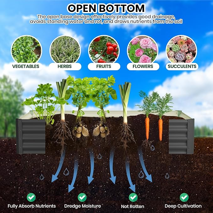 Large Outdoor Planter Boxes Kit Set of 2,6x3x1ft Galvanized Raised Bed Planter with Open-Ended Base Design, Elevated for Outdoor Plants, Durable Raised Bed for Gardening,Green-Ruum Studio Home