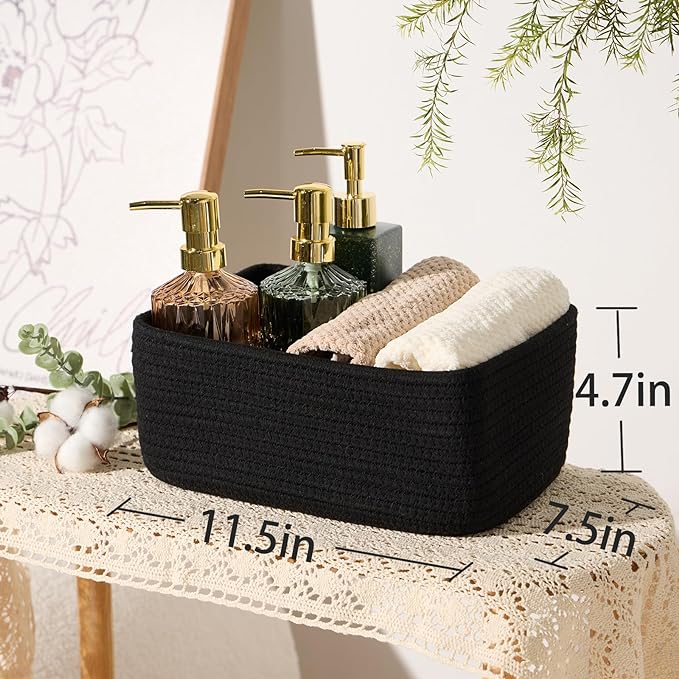 Small Storage Baskets for Organizing | Closet Organizer Bins | Shelf Toy Basket | Woven Rope Baskets | Cube Decorative Box | Shallow Basket | 11.5x7.5x4.7” | 3 Packs Black-Ruum Studio Home
