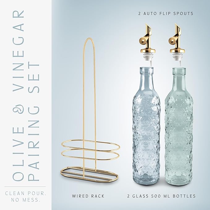 COOK WITH COLOR Glass Olive Oil Bottle Dispenser - 2 Pack- 17oz Oil and Vinegar Cruet - Olive Oil Carafe Decanter for Kitchen-Ruum Studio Home
