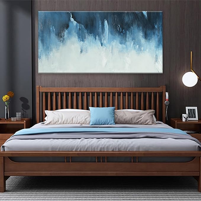 Canvas Wall Art Decor Large Wall Art Pictures For Living Room Abstract Art Work Decoration White Blue Wall Art Decor Abstract Wall Art Paintings Prints for Bedroom Office Kitchen Wall Decor 29" x 58"-Ruum Studio Home