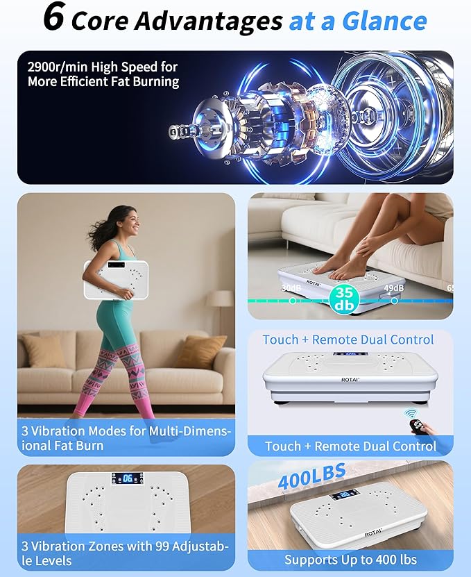 Shake Plate Vibration Exercise Machine for Lymphatic Drainage Massager & Weight Loss, 400 lbs Capacity Whole Body Vibrating Plate Workout for Women and Men-Ruum Studio Home