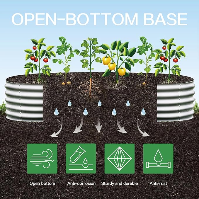 Gardmax Galvanized Raised Garden Bed, Lightweight Planter Boxes Outdoor with Easy Assembly, Large Garden Bed for Vegetables, Fruits, Flower Silver 8FT-Ruum Studio Home