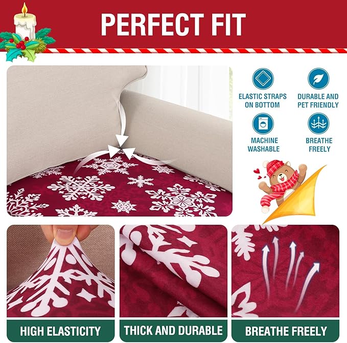 H.VERSAILTEX Christmas Sofa Slipcover Fleece Stretch Chaise Cover Sectional Couch Covers for L Shaped Sofa Both Left/Right Snowflakes Sofa Cover for Christmas (1 Piece Chaise Cover, Snowflakes)-Ruum Studio Home