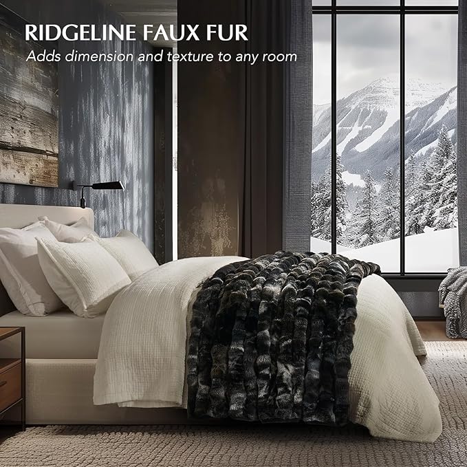 EVERGRACE Ultra Soft Luxury Fluffy Ridgeline Faux Rabbit Fur Bubble Throw Blanket, Thick Warm Fuzzy Throw for Bed, Cozy Plush Reversible Blanket for Couch,Charcoal Grey Heather, 50x60 Inches, 870 GSM-Ruum Studio Home