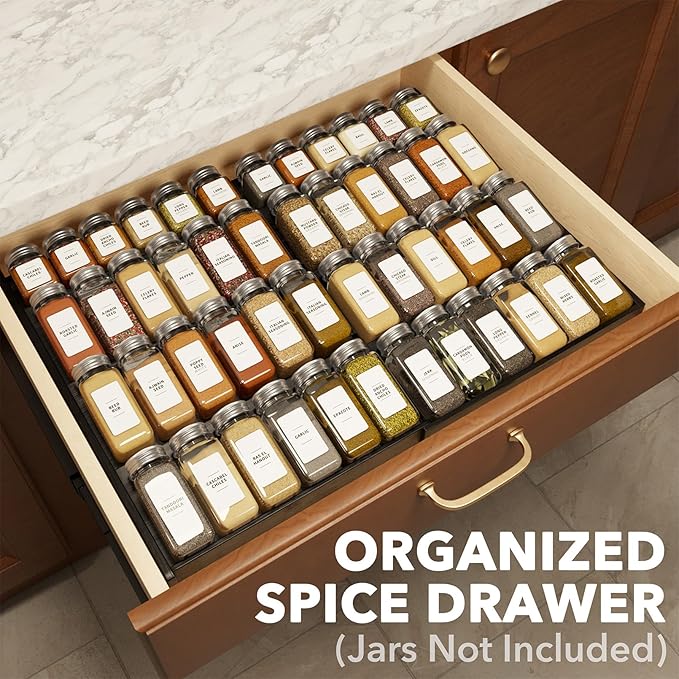 SpaceAid Bamboo Black Spice Drawer Organizer, (Need 3" Deep Drawer) Expandable 4 Tier Spices Rack for Cabinet, Kitchen Seasoning Storage Insert (Jars Not Included, From 12" to 23" Wide)-Ruum Studio Home