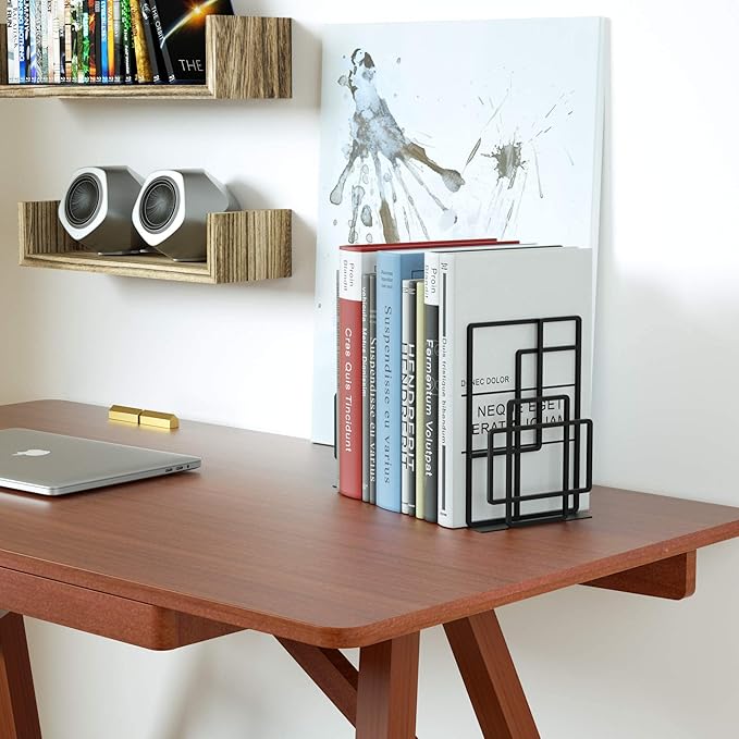 SRIWATANA Book Ends Heavy Duty, Decorative Black Bookends for Shelves, Window Lattice Design-Ruum Studio Home