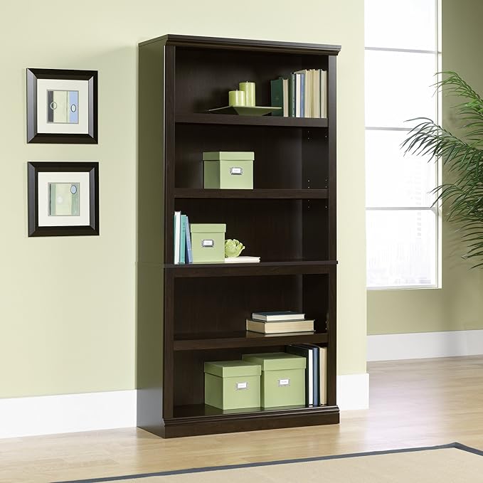 Sauder Miscellaneous Storage 5 Bookcase/Book Shelf, L: 35.28" x W: 13.23" x H: 69.76", Jamocha Wood-Ruum Studio Home