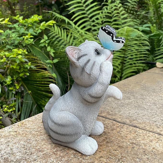 Solar Cat Outdoor Figurines Garden Decor with Butterfly Cat Statue Light for Lawn Ornaments Porch Patio Balcony Yard Decorations Outdoor Birthday Gifts for Women Grandma Mother’s Day-Ruum Studio Home