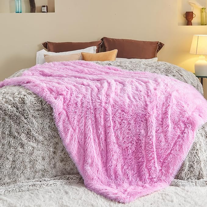 GONAAP Fuzzy Faux Fur Throw Blanket Twin Size Light Pink Super Soft Cozy Plush Fuzzy Shaggy Blanket for Couch Sofa Bed (Light Pink, Twin(60"x80"))-Ruum Studio Home