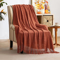 MIULEE Fall Rust Knitted Throw Blanket for Couch Boho Terracotta Textured Cozy Woven Blanket with Tassels for Sofa Chair Bed Living Room Acrylic Wave Pattern 60"x80"-Ruum Studio Home