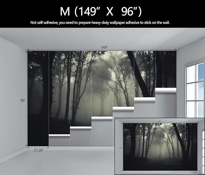 Foggy Black Forest Wallpaper Bedroom Dark Woodland Trees Wall Mural Living Room (Not Peel and Stick)-Ruum Studio Home