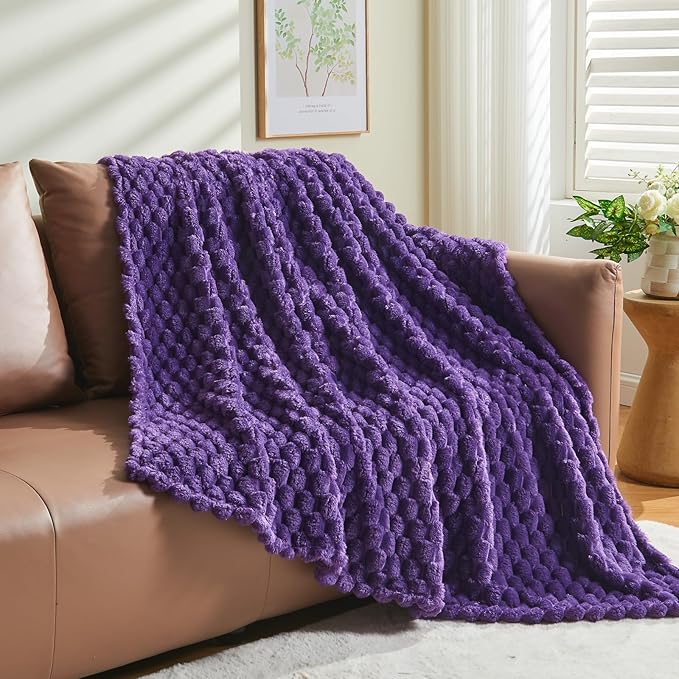 NEWCOSPLAY Super Soft Throw Blanket Purple Premium Silky Flannel Fleece 3D Clouds Stylish Jacquard Lightweight Bed Blanket All Season Use 350GSM (Purple, Throw(50"x60"))-Ruum Studio Home
