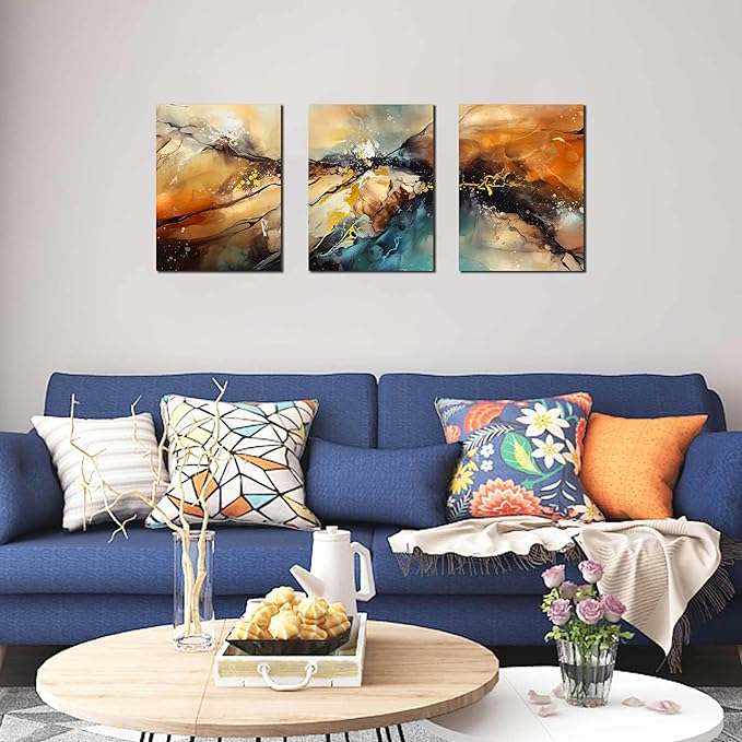 HUBOSKN Abstract Canvas Wall Art for Living Room - Modern Pictures for Office Wall Decor - 3 Piece Wall Art for Bedroom Size 12" x 16"-Ruum Studio Home