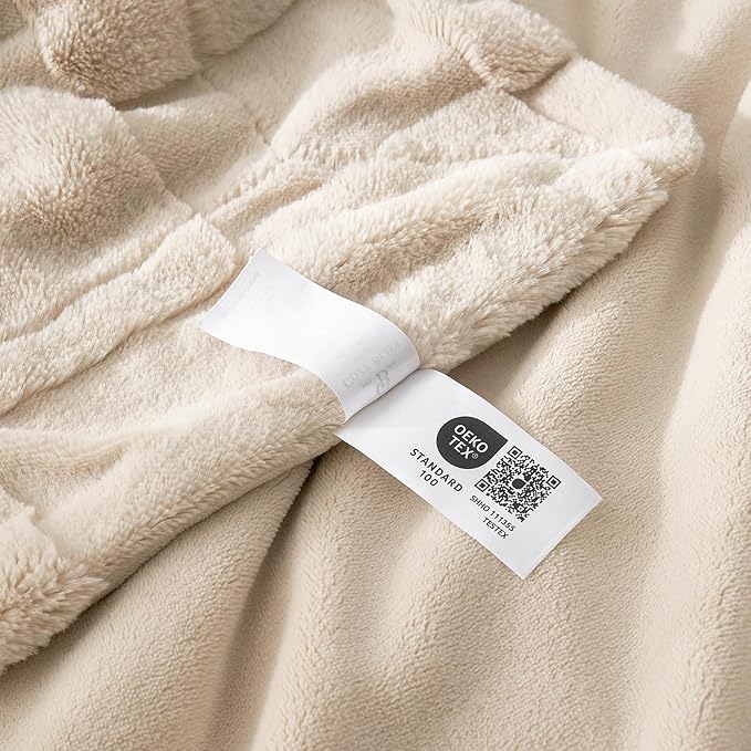 Cozy Bliss Tan Checkered Faux Rabbit Fur Throw Blanket, Soft Fuzzy Fluffy Minky Furry Blankets for Couch, Bed (50 * 60 Inches Beige)-Ruum Studio Home