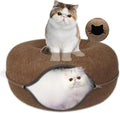 Donut Cat Tunnel Bed Peekaboo Cat Cave for Large Cats Up to 30 Lbs, Kitty Interactive Playing Tent House for Multiple Cats,Detachable,Scratch Resistant (Brown, Large - 24 Inch Diameter)-Ruum Studio Home