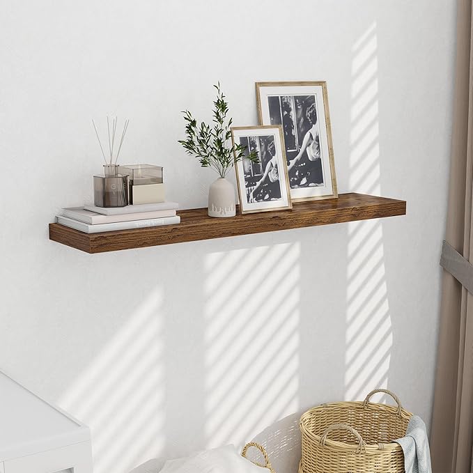 48 Inch Floating Shelves for Wall - 10 Inch Deep Fireplace Mantel Shelf - Wood Floating Shelves for Wall - Large Storage Shelves Wall Mount for Living Room & Bedroom - Rustic Brown - Set of 1-Ruum Studio Home