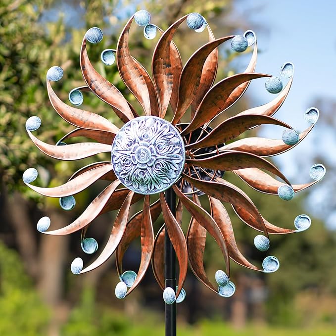 Wind Spinners Outdoor Metal Large with Stake- 84'' Wind Spinners for Yard and Garden - Windmill for Yard - Ideal Gift Metal Yard Art for Family, Friends, Garden Lovers (Willow Leaf)-Ruum Studio Home