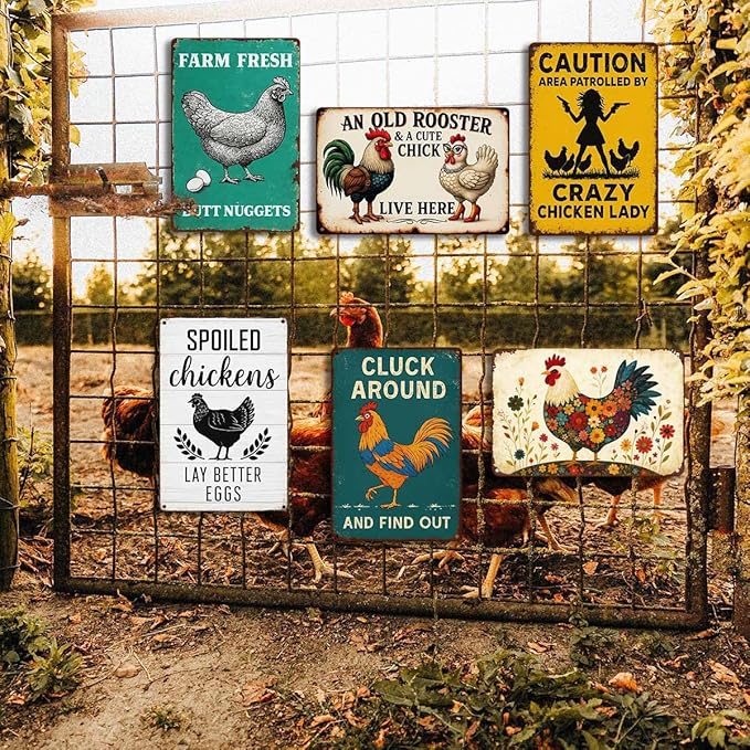 6 Pack Chicken Coop Signs – Vintage Farm Accessories Funny Metal Tin Signs for Outdoor Chicken Coop Decor, Farmhouse Wall Art, Rustic Barn Yard Decorations, 8x12 Inch-Ruum Studio Home