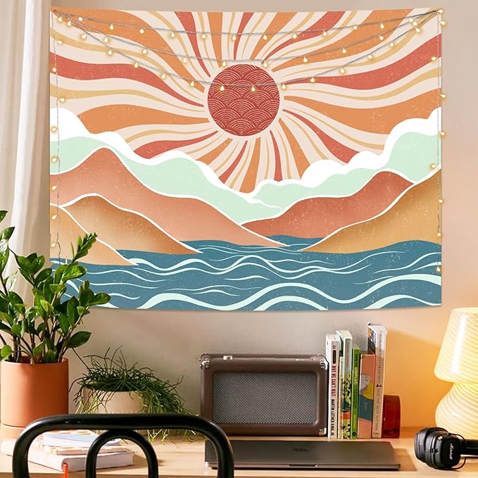 Lunerfex Boho Sun Tapestry Sunset Wall Tapestry, Mountain Tapestries for Bedroom 80s Tapestries Wall Hanging for Bedroom Living Room Decor Boho-2 44"x60"-Ruum Studio Home
