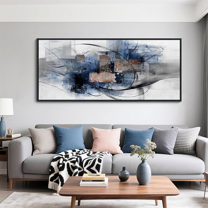 Mofutinpo Black and Blue Wall Art - Abstract Canvas Wall Art for Living Room, Bedroom, Office - Modern Black and White Paintings,Blue and Grey Wall Decor, Large Artwork and Pictures for Wall 31×70IN-Ruum Studio Home