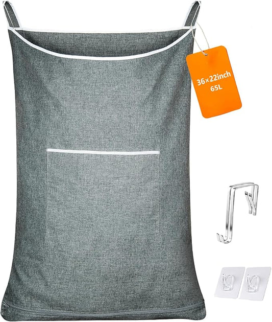 XL Door Laundry Hamper, Hanging Hamper with Large Openging, Hanging Laundry Hamper Storage Bag，Door hampers for Laundry of Home, Dorm, or Travel(Heather Grey, 36x22 Inch)-Ruum Studio Home