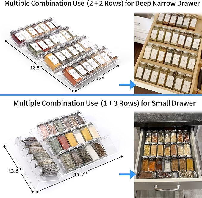MIUKAA Clear Acrylic Spice Drawer Organizer, 4 Tier Seasoning Jars Drawers Insert, Kitchen Spice Rack Tray for Drawer/Countertop (Jars not included)-Ruum Studio Home