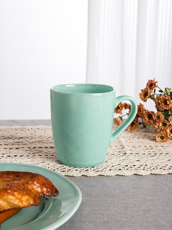 famiware Aurora Coffee Mugs, 14oz Mug Set of 4, Stoneware Mug, Cups for Kitchen, Cappuccino, Latte, Reactive Glaze, Microwave Safe, Scractch-resistant, Mint Green-Ruum Studio Home