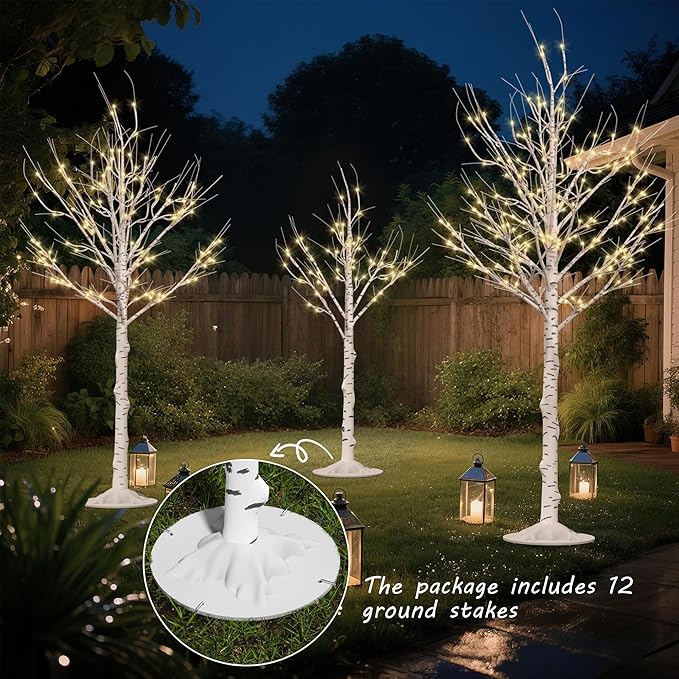 Outdoor Christmas Decorations Lighted Birch Tree Set of 3, LED Warm White 4, 6 and 8 Feet, for Indoor Christmas Decor, Party, Garden, Yard, Wedding, Holiday-Ruum Studio Home