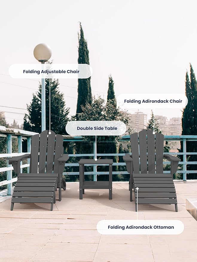 KINGYES Folding Adirondack Ottoman Set of 2 for Adirondack Chair, Grey-Ruum Studio Home