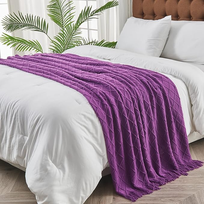 inhand Valentine's Day Gifts Throw Blanket Purple for Couch, Soft Living Room Home Decor Knitted Blanket, Outdoor Lightweight Breathable Summer Blanket, Farmhouse Warm Woven Decorative,50"x60"-Ruum Studio Home