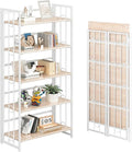4NM No Assembly 5 Tiers Folding Bookshelf, 59.4" H Foldable Storage Shelves Vintage Bookcase Standing Racks Study Organizer Home Office - Natural White-Ruum Studio Home