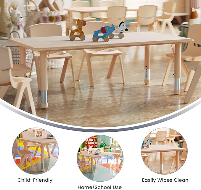 Flash Furniture Wren Adjustable Classroom Activity Table for School and Home, Plastic Activity Table for Kids, 23.625" W x 47.25" L, Natural-Ruum Studio Home