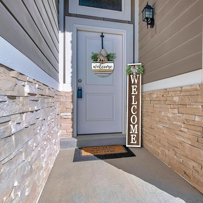 Surfapans Welcome Sign for Front porch Standing 45"X9"Large Wood Frame Outdoor Tall Welcome Signs Vertical Decor for Farmhouse Rustic Home Modern Outside Front Door Wall Decorations (White Wood)-Ruum Studio Home