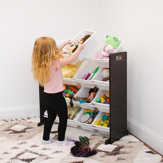 Humble Crew Kids Toy Storage Organizer with 12 Plastic Bins, Espresso/White – Removable Bins for Playroom, Bedroom, Toddler Furniture for Boys and Girls Ages-Ruum Studio Home