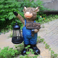 Solar Garden Statues -Highland Cow Lantern Outdoor Handmade Resin Statue with LED Light, and Welcome Holder for Patio, Yard, Gift Ideas (cow2)-Ruum Studio Home