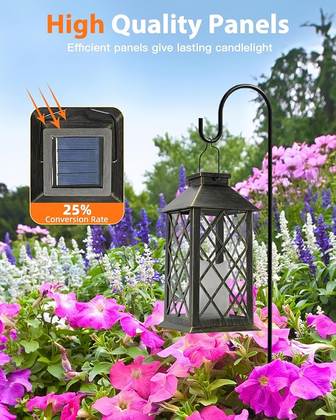 Otdair Solar Lanterns Outdoor Waterproof, 2 Pack 14" Solar Lantern with Glass Retro LED Flickering Flameless Candle,Lanterns Decorative Outdoor for Gift, Yard, Garden, Patio, Balcony,Porch, Party-Ruum Studio Home