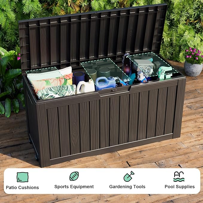 Vixzen 75 Gallon Resin Deck Box, Lockable Outdoor Storage Box for Patio Cushions Storage Furniture,Garden Tools, Pool Supplies, Weatherproof and UV Resistant- Black-Ruum Studio Home
