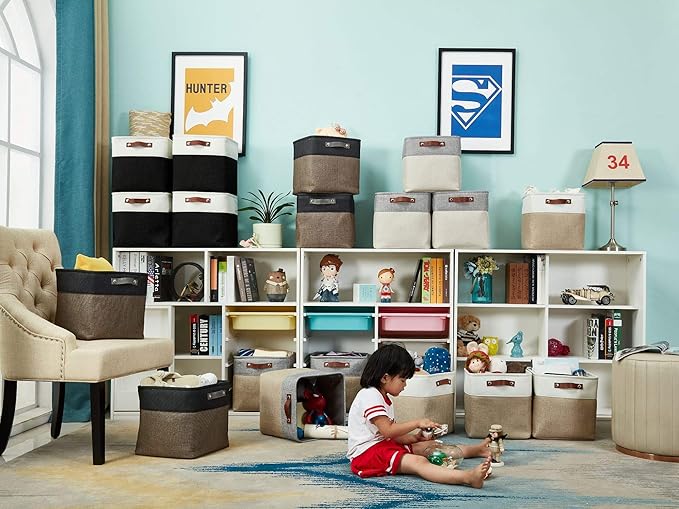 DECOMOMO Storage Cubes, 11x11 Cube Storage Bins, Baskets for Shelves (Black & White, Cube 11" - 4 Pack)-Ruum Studio Home