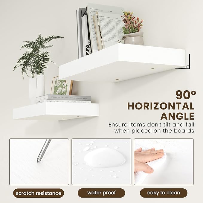 Deep Floating Shelves for Wall | 24 Inch Wide x 12 Inch Deep White Floating Shelves | 24W x 12D Rustic Wood Wide Wall Shelves | Bookshelf Laundry Shelf TV Shelf-Ruum Studio Home