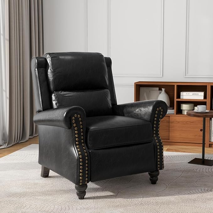 UIXE Pushback Recliner Chair, PU Leather Armchair Push Back Accent Chair for Living Room, Rivet Trim Club Chair Home Theater Overstuffed Single Sofa Bedroom Reading Seat - Black-Ruum Studio Home