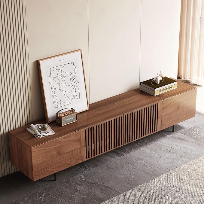 Mid Century Modern TV Stand for 80+ Inch TVs, 94.48" Walnut Console with Ample Storage – Stylish Entertainment Center for Living Room or Bedroom-Ruum Studio Home