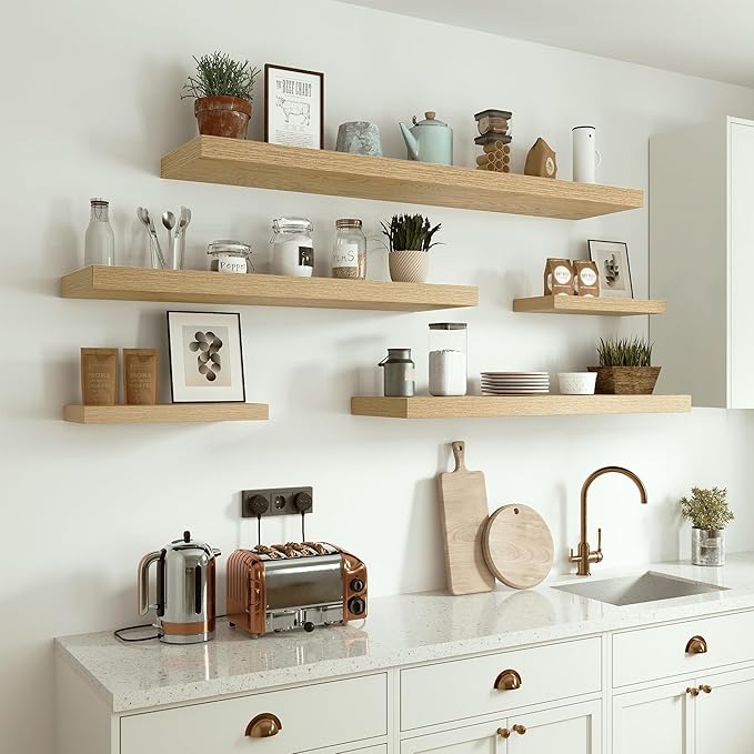 10 inches Deep Floating Shelves 36 inch Long, Single Wall Shelves Heavy Duty 70 lbs for Bedroom, Bathroom, Living Room, Kitchen, Office, Modern Shelf Home Decor, Set of 1, Oak-Ruum Studio Home