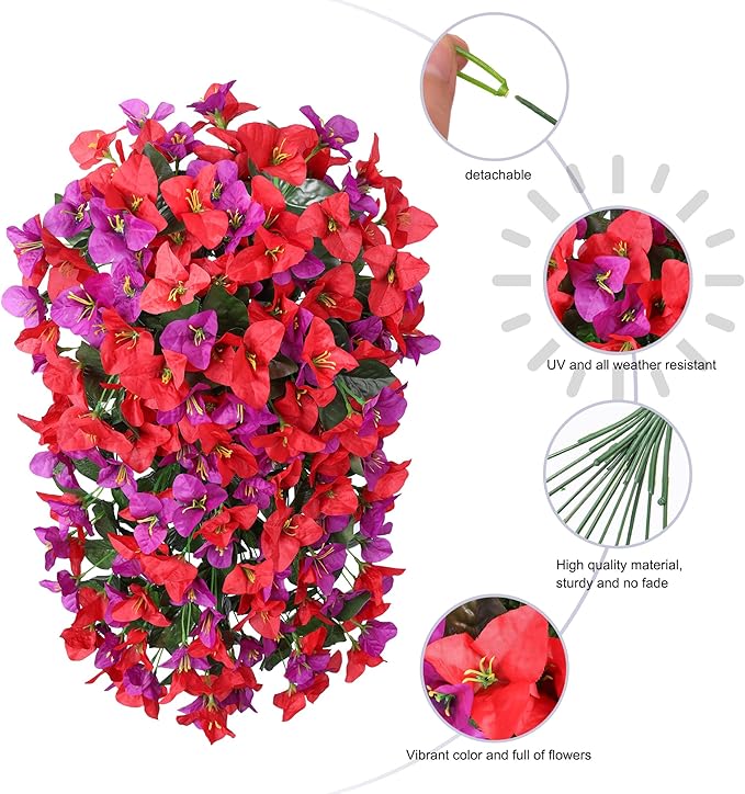 Faux Bougainvillea Artificial Flowers Plants for Outdoors Outside Decoration, 2pcs Fake Flowers Silk Long Trailing Vines UV Resistant Realistic for Front Door Porch Planter Urn Patio Balcony Yard, Mix-Ruum Studio Home