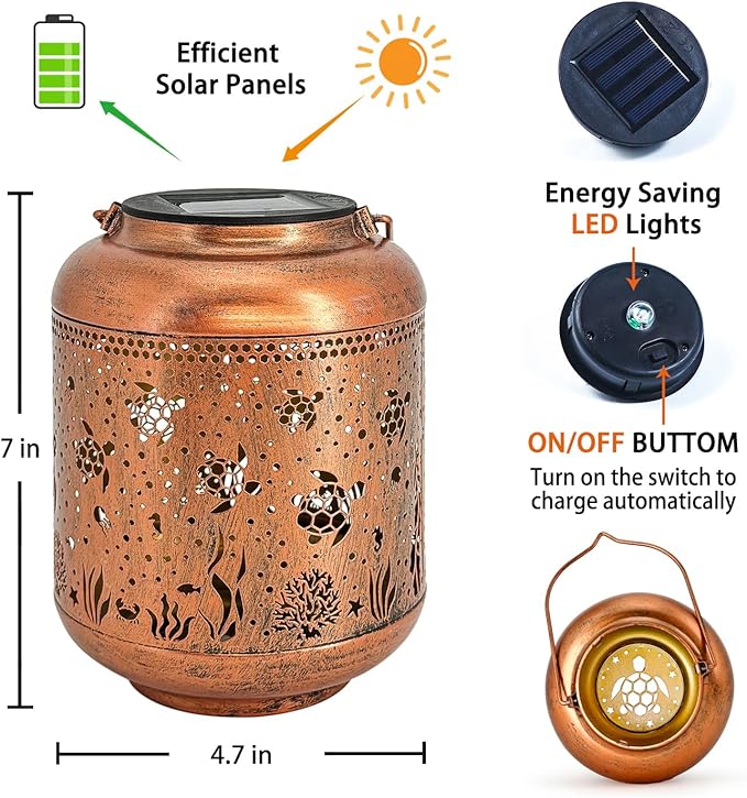 Sea Turtle Solar Lanterns Outdoor Waterproof,Hanging Solar Lights Sea Turtle Gifts for Women Metal LED Decorative Light for Yard,Patio,Lawn,Tabletop,Pathway,Landscape,Garden Decor-Ruum Studio Home